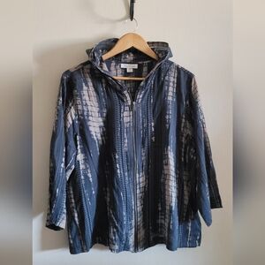 Coldwater Creek Lightweight Cotton Hooded Full Zip, Women's XL, Dusty Blue & Tan